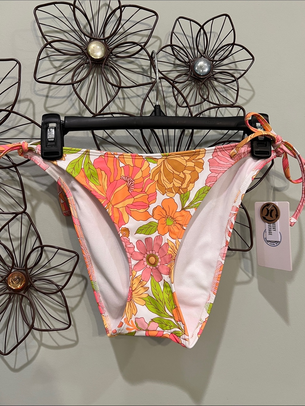 Hurley Pink Orange Floral Tie-Side Bikini Bottom